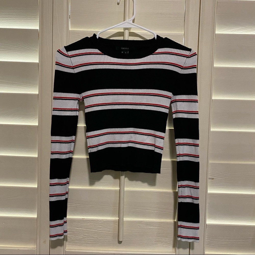 Forever 21 Striped Long Sleeve Crop Top